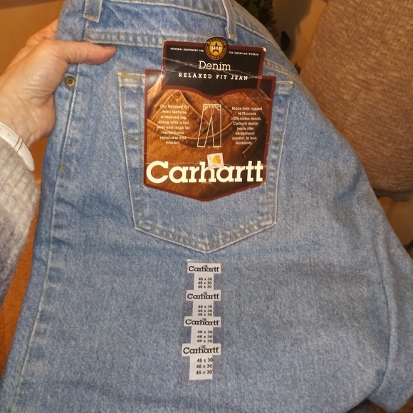 Carhartt 46 x 30 Relaxed Fit 100% Cotton Lighter Wash Jeans - Picture 7 of 12